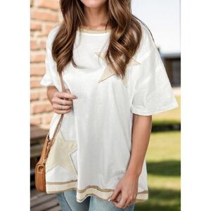 Blue Velvet brand Star Patched Round Neck Half Sleeve T-Shirt, size Medium NWT